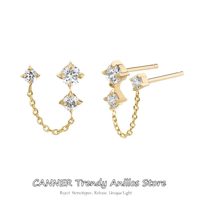 CANNER New Arrival Double Ear Studs Tassel Chains Hanging Earrings for Women 925 Sterling Silver Ear Piercing Luxury